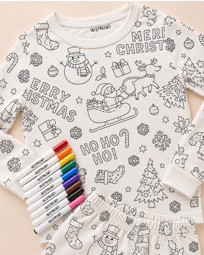 Merry Christmas Colour-In Long Sleeve Pyjama Set