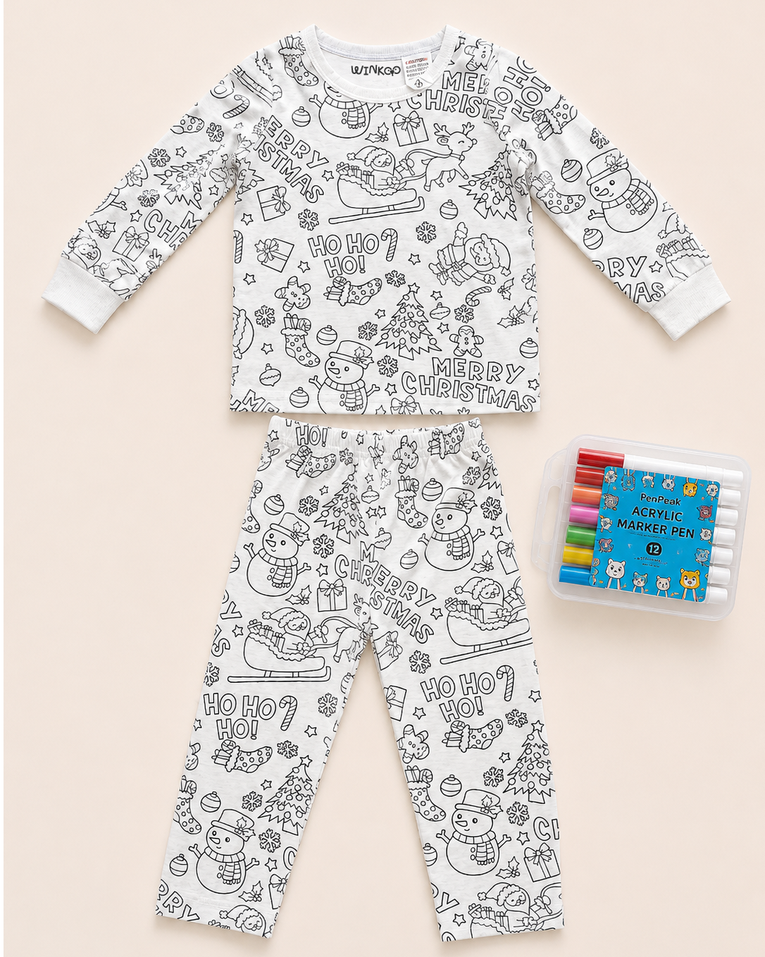 Merry Christmas Colour-In Long Sleeve Pyjama Set